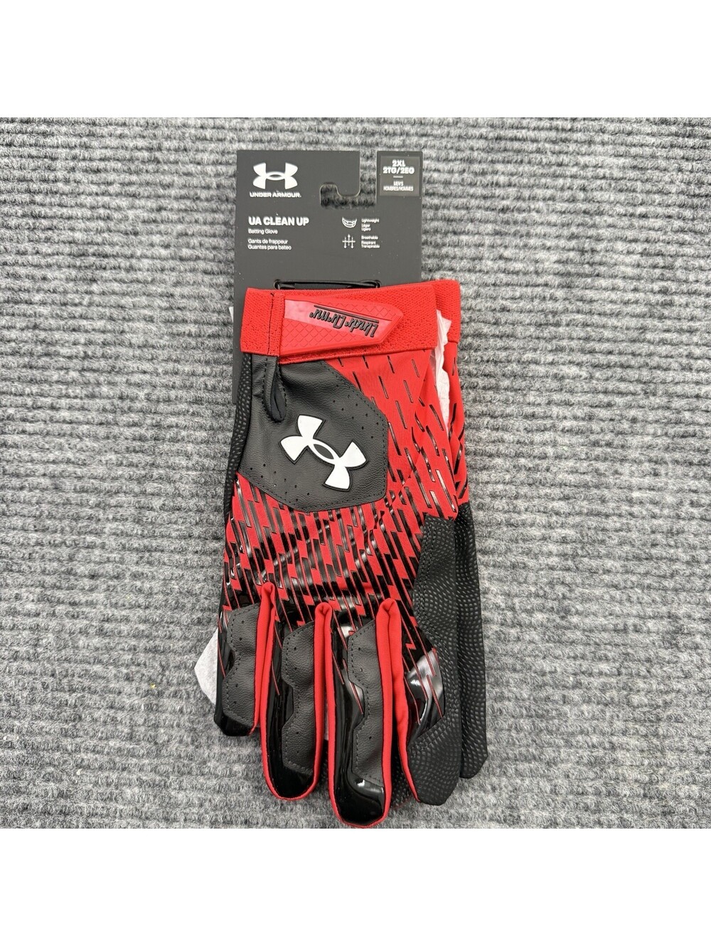 Under Armour Mens 2XL UA Clean Up Baseball Batting Gloves Black Red NWT MSRP $30